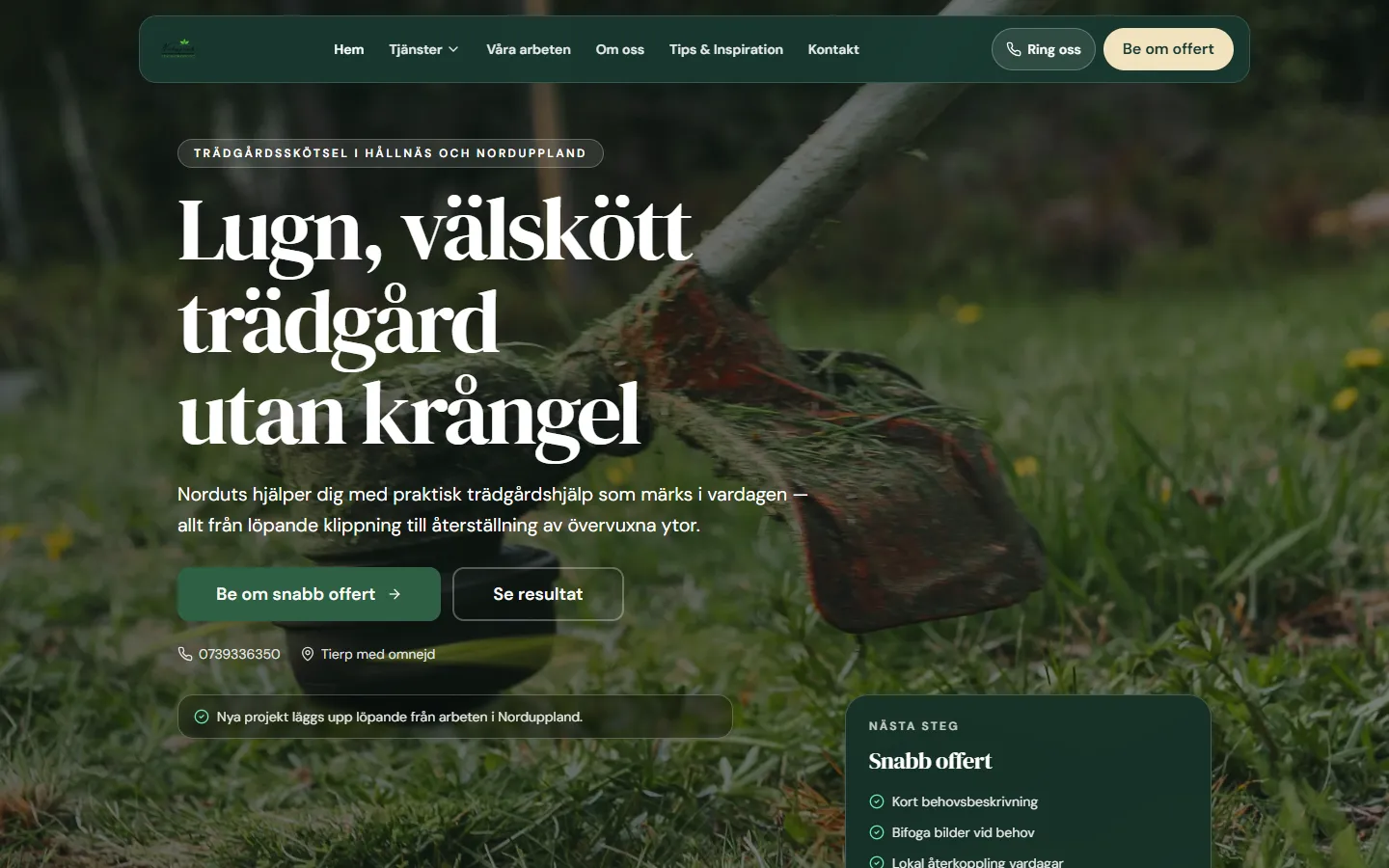 Kundens webbplats – Nordupplands Trädgårdsservice