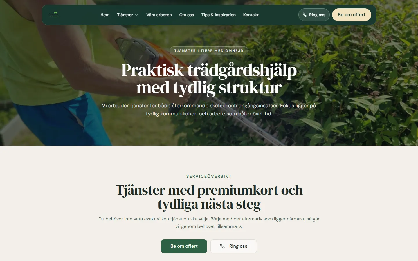 Nordupplands Trädgårdsservices översikt över trädgårdstjänster
