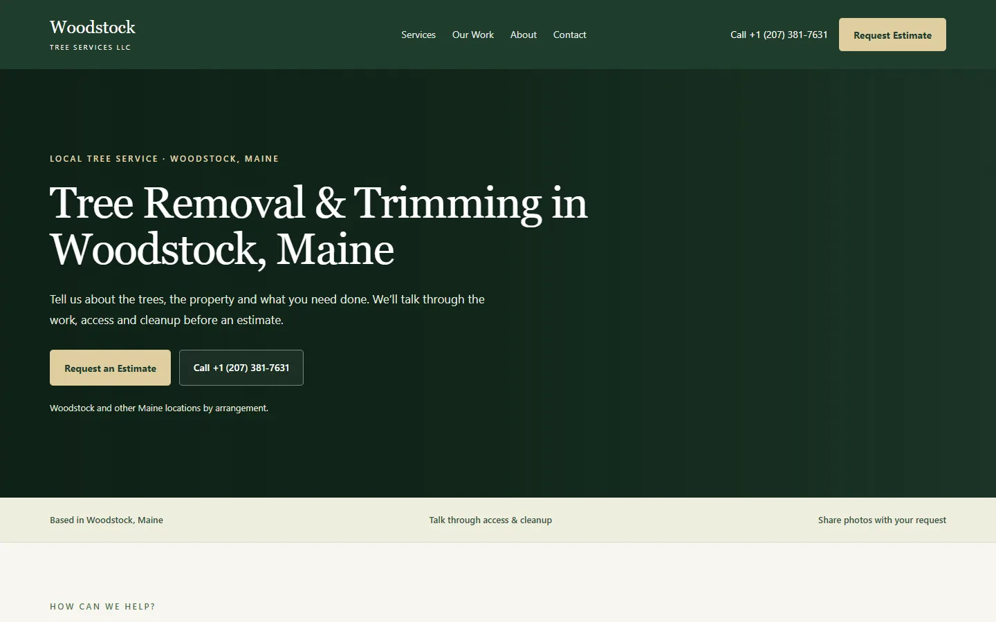 Kundens webbplats – Woodstock Tree Services LLC